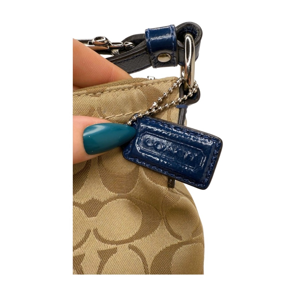 Coach 2012 Signature Jacquard Shoulder Bag Blue Leather Trim Turnlock F12699 - Picture 6 of 12